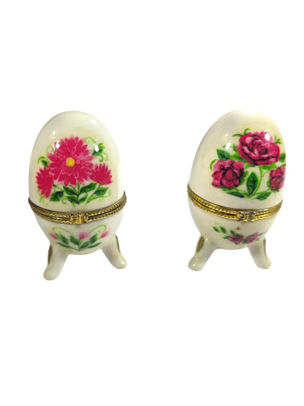 Set Of 2 Trinket Boxes Ceramic Egg Hand-Painted Floral  Easter gift cottagecore